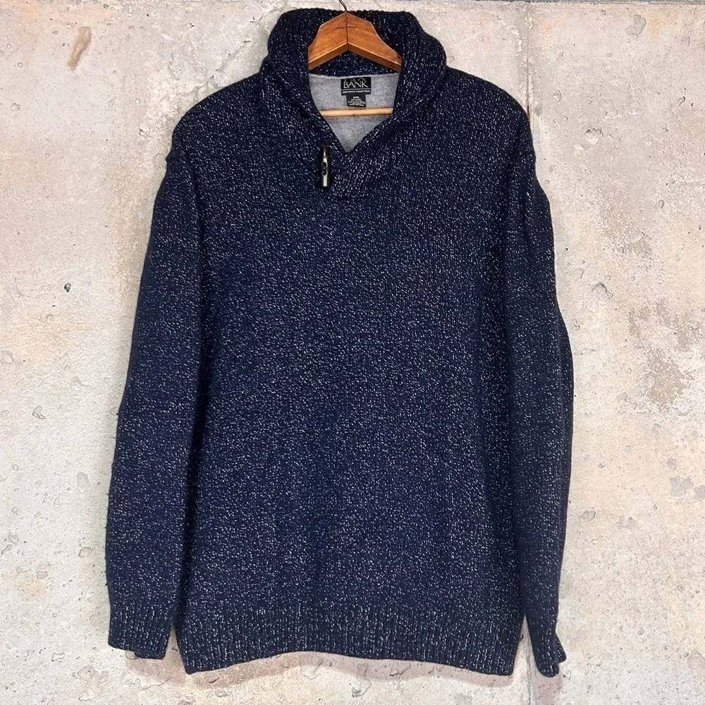 JoS A Bank exclusive collection wool navy blue knit collared sweater 2XL